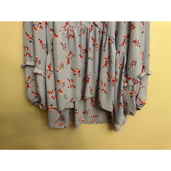 Counterparts Floral Peplum Blouse XL – Lavender Ruffle Sleeve High Low Top - Picture 6 of 7